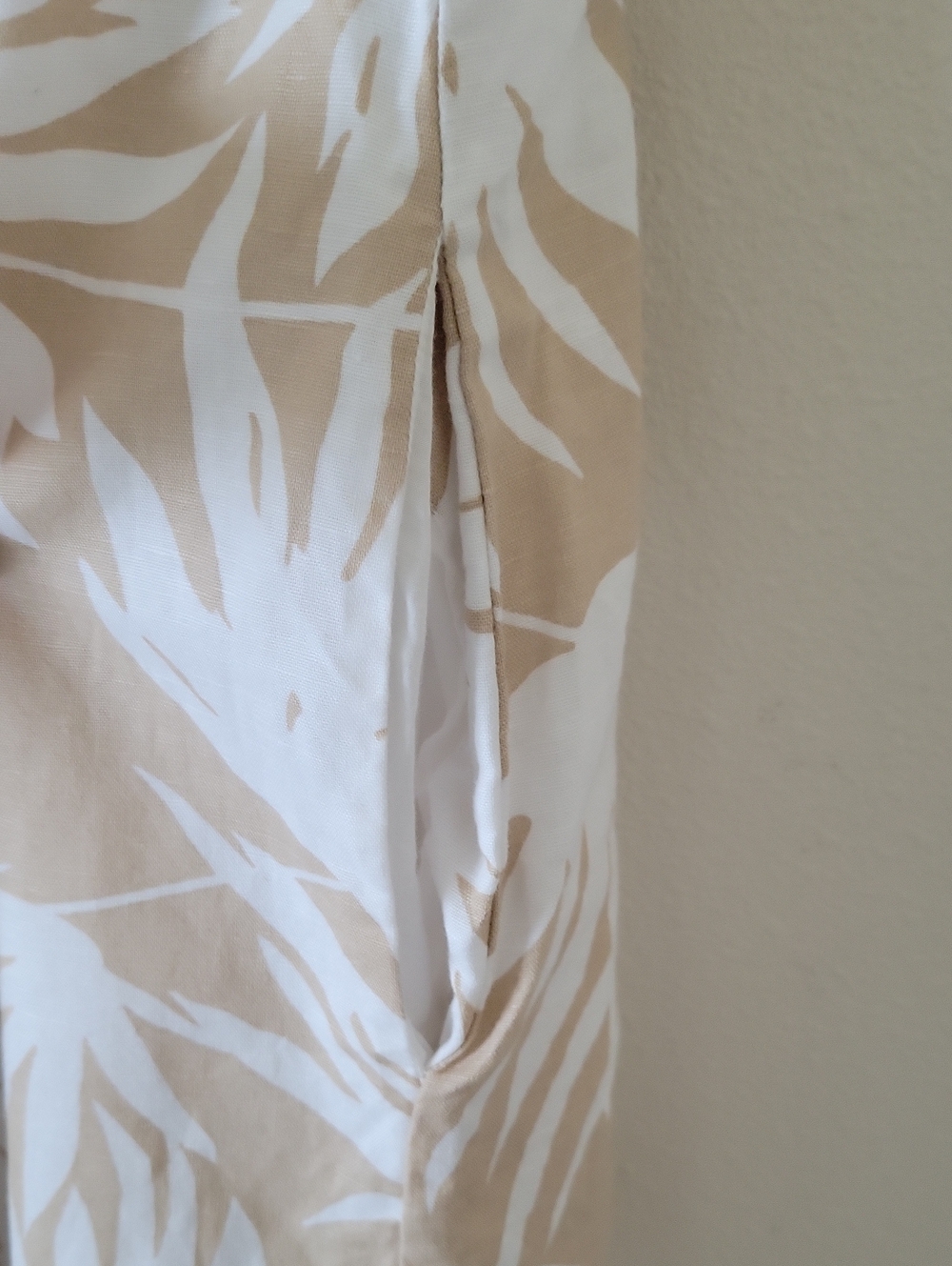 Gap Tan White Linen Tie Back Halter Palm Print Shift Dress Size 14TALL - Picture 3 of 7
